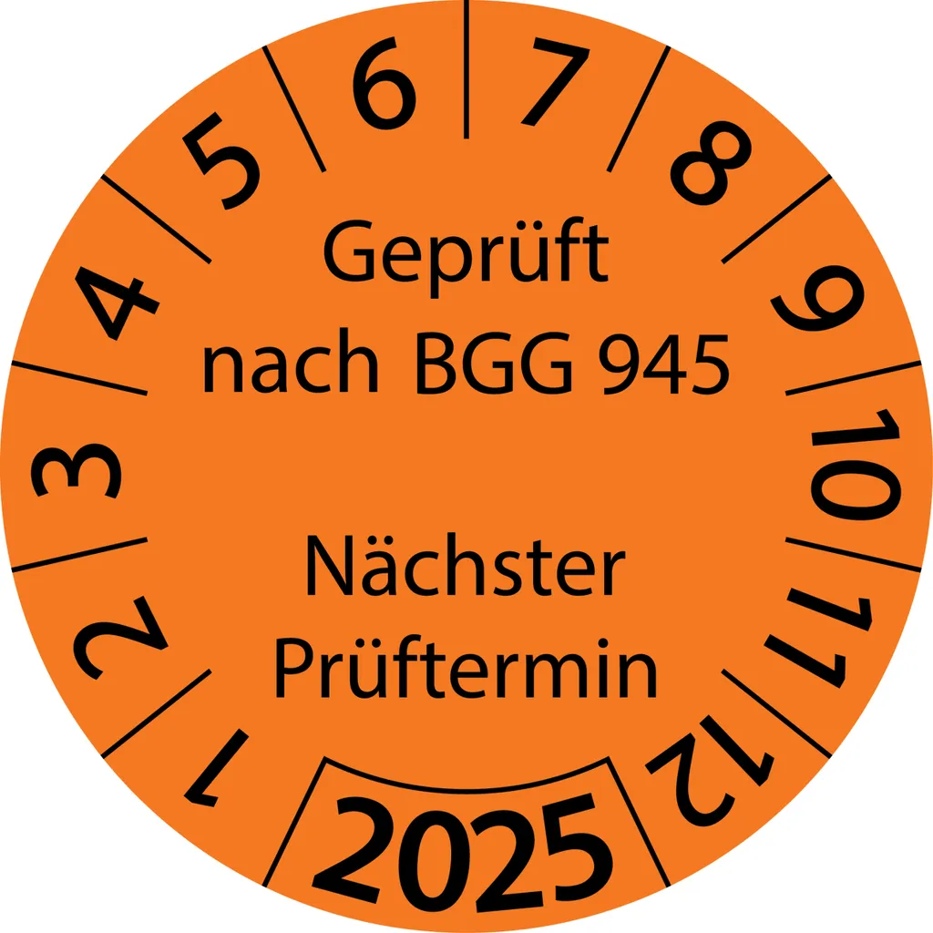 500 Stück "Prüfetiketten" 20 mm -selbstklebende " nach BGG 945 Nächster Prüftermin, Startjahr: 2025" ES-PRBGG945NP-1-2025-20-149-PA